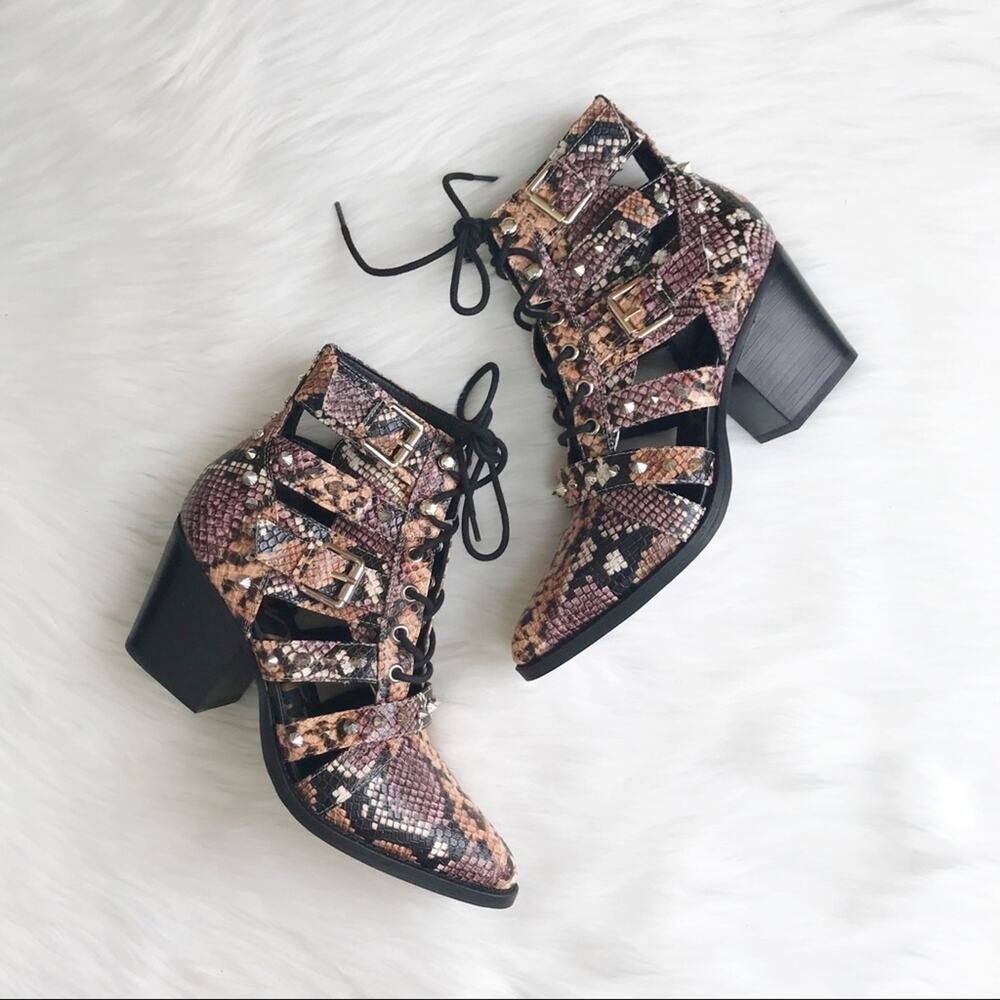 Sam Edelman Elena Studded Cutout Ankle Boot Snake Print